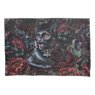Gothic Black Cat & Dark Flowers Pillowcase