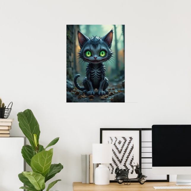 Gothic Black Cat Halloween Enchanted Forest Vibes Poster (Home Office)