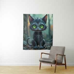Gothic Black Cat Halloween Enchanted Forest Vibes Tapestry