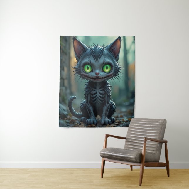 Gothic Black Cat Halloween Enchanted Forest Vibes  Tapestry (In Situ)