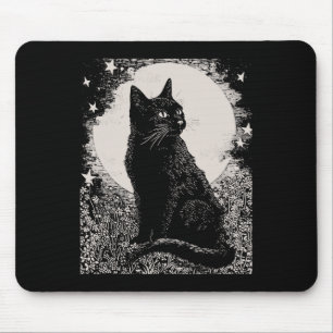 Gothic Black Cat In Garden Plant Flower Witch Hall Mouse Mat