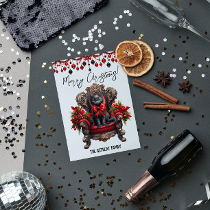 Gothic Black Cat Merry Christmas Black And Red Holiday Card