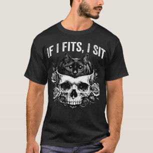 Gothic Black Cat Skull Minimalist Humour If I Fits T-Shirt