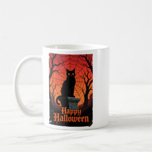 Gothic Black Cat Spiderweb Vintage Halloween Par Coffee Mug