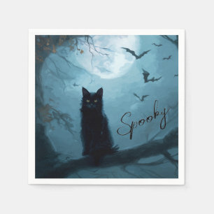Gothic Black Cat Spooky Halloween Napkin