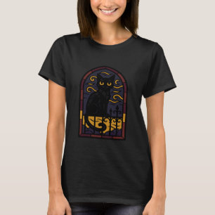 Gothic Black Cat with Glowing Eyes Stained Glass H T-Shirt