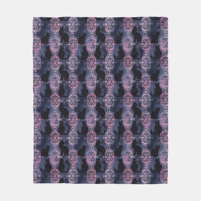 Gothic black cats patten fleece blanket (Front)