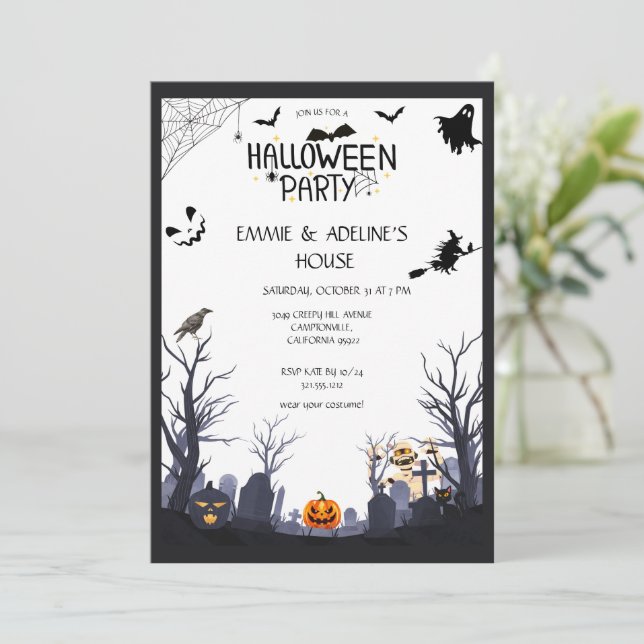 Gothic Black Crow Halloween Party  Invitation (Standing Front)