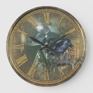 Gothic Black Crow Large Clock