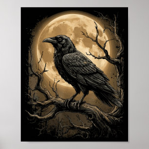 Gothic Black Crow Raven Moon Dark Forest Bird Poster