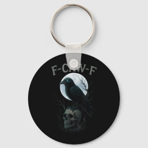 Gothic Black Crow Raven Skull Moon Halloween Key Ring