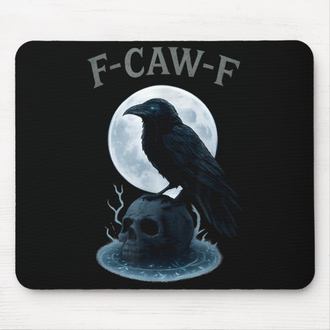Gothic Black Crow Raven Skull Moon Halloween Mouse Mat (Front)