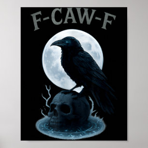 Gothic Black Crow Raven Skull Moon Halloween Poster