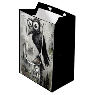 Gothic Black Crow & Tower Spooky Halloween Medium Gift Bag