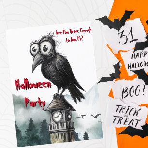 Gothic Black Crow & Tower Spooky Halloween Party Postcard