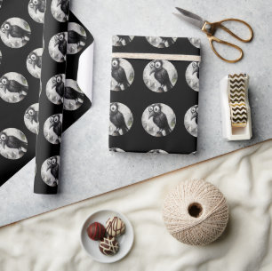 Gothic Black Crow & Tower Spooky Halloween Wrapping Paper