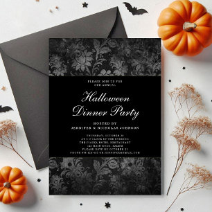 Gothic Black Damask Halloween Dinner Party Invitation