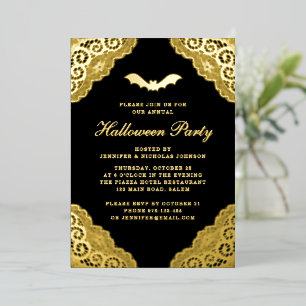 Gothic Black Damask Halloween Party Gold Foil Invi