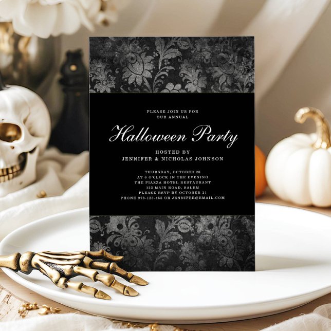 Gothic Black Damask Halloween Party Invitation (Gothic Black Damask Halloween Party Invitation)