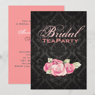 Gothic Black damask pink rose bridal shower Invitation