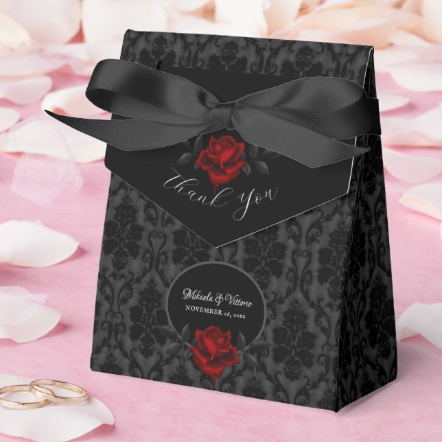 Gothic Black Damask Rose Wedding Favour Box (Wedding)