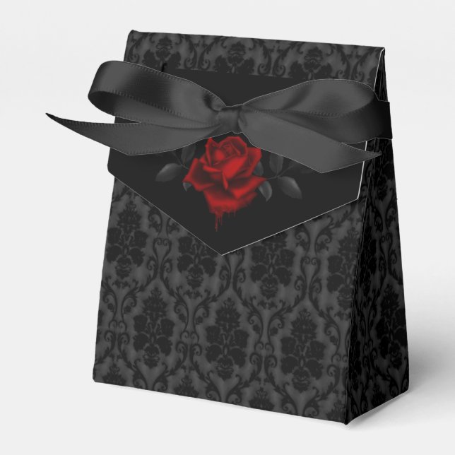 Gothic Black Damask Rose Wedding Favour Box (Front Side)