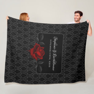 Gothic Black Damask Rose Wedding Fleece Blanket