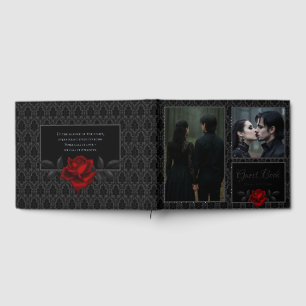 Gothic Black Damask Rose Wedding Guest Book