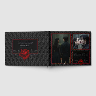 Gothic Black Damask Rose Wedding Guest Book