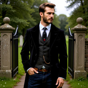 Gothic Black Damask Rose Wedding Tie