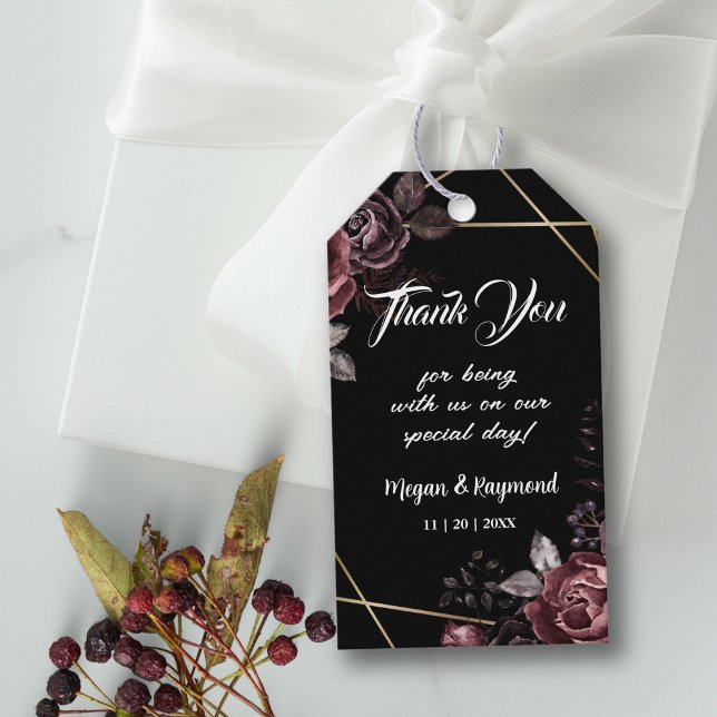 Gothic Black Dark Floral Wedding Favour Gift Tag (Creator Uploaded)