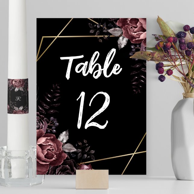 Gothic Black Dark Florals Geometric Wedding Table Number (Creator Uploaded)