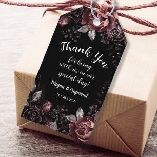 Gothic Black Dark Florals Wedding Favour Gift Tag