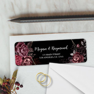 Gothic Black Dark Florals Wedding Return Address
