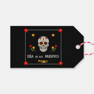 Gothic Black Dia de los Muertos Sugar Skull Flower Gift Tags
