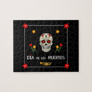 Gothic Black Dia de los Muertos Sugar Skull Flower Jigsaw Puzzle