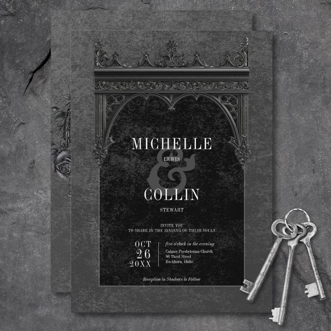Gothic Black Double Arch & Black Roses Wedding Invitation (Gothic Black Double Arch & Black Roses Wedding Invitation)