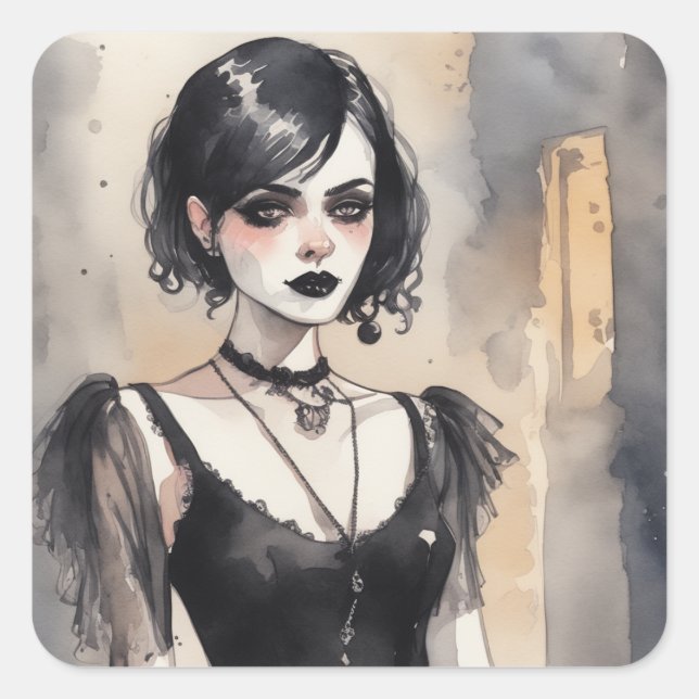 Gothic Black Dress Art Decal Square Sticker (Front)