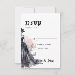 Gothic black dress wedding Response Card