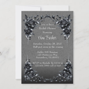 Gothic Black Floral Border Bridal Shower Invitation