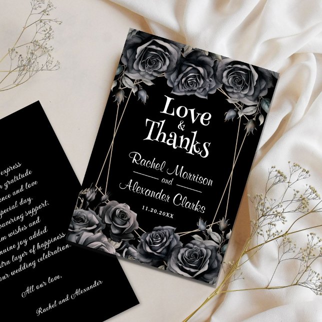 Gothic Black Floral Halloween Wedding Thank You Card (Creator Uploaded)
