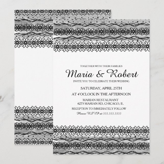 Gothic Black Floral Lace Wedding Invitations (Front/Back)