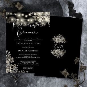 Gothic Black Floral Lights Rehearsal Dinner Invitation