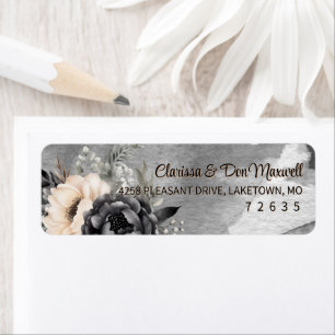 Gothic Black Floral Peony Return Address