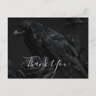 Gothic Black Floral Raven & Rose Thank You  Postcard