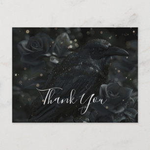 Gothic Black Floral Raven & Rose Thank You  Postcard