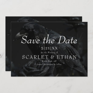 Gothic Black Floral Raven & Rose Wedding Save The Date