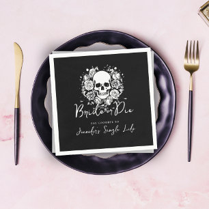 Gothic Black Floral Skull Bachelorette Party  Napkin