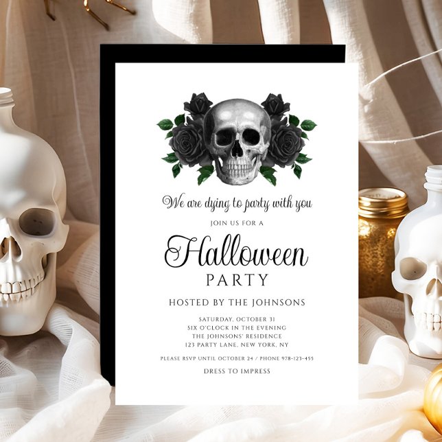 Gothic Black Floral Skull Halloween Invitation (Gothic Black Floral Skull Halloween Invitation - digital download)