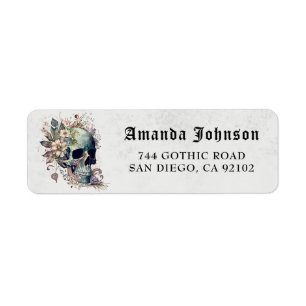 Gothic Black Floral Skull Return Address Label